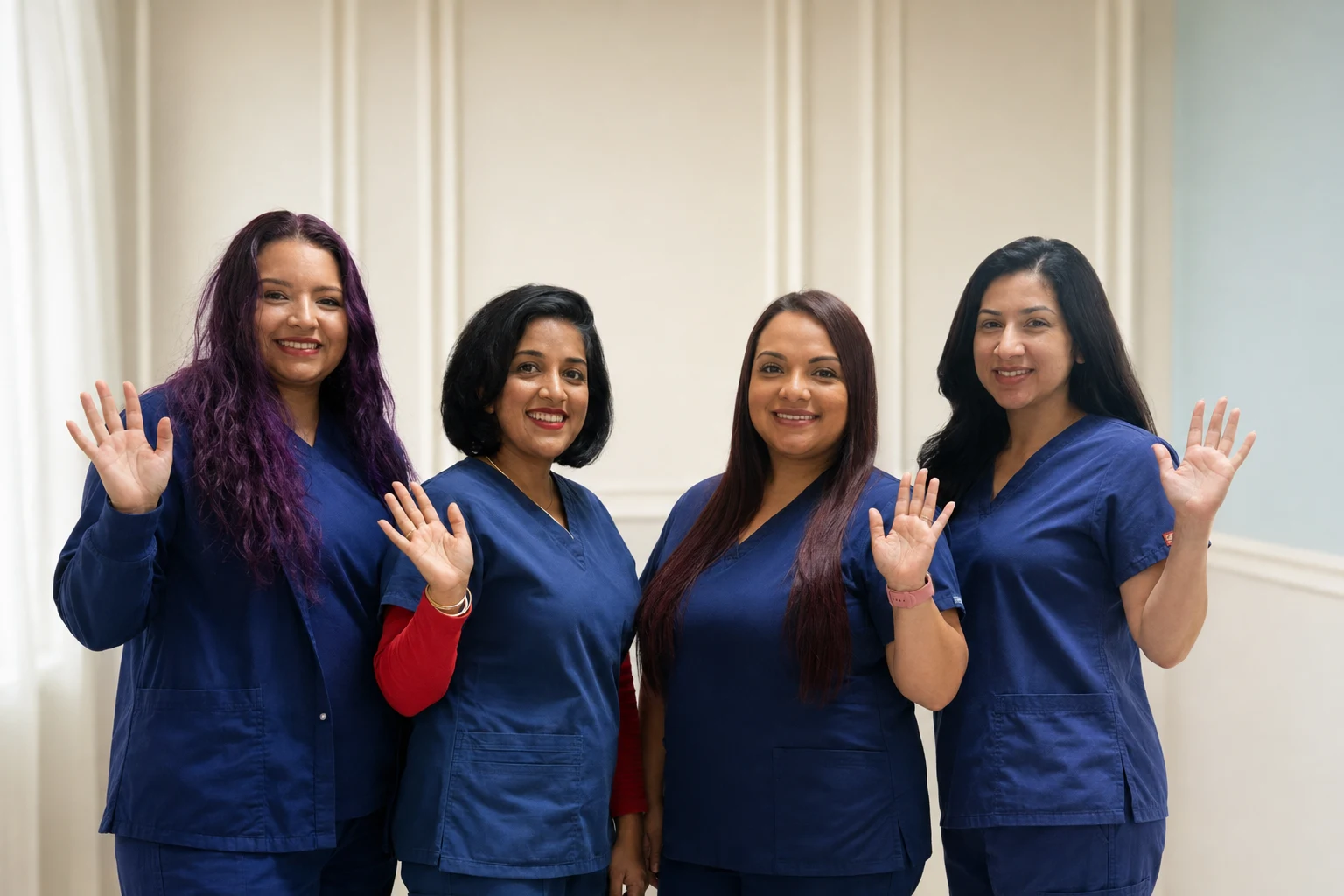 The four team members pictured on Valley Ranch Family Dentistry’s homepage, in a welcoming group portrait